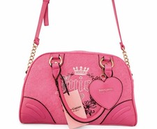 JUICY COUTURE Heritage Bowler Velour Bag FREE LOVE Y2K Satchel Crossbody Pink