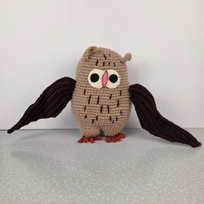 Handmade Crochet Owl Plush Brown 8" Stuffed Animal Vintage