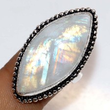Rainbow Moonstone 925 Silver Plated Ring US 7 Premium Jewellery Trendy JW