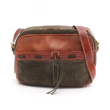 Loewe Shoulder Bag Anagram Suede Leather Khaki Brown Women's Authentic