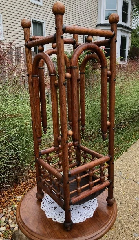 Antiguo paraguas victoriano de madera curvada de 1890 soporte de bastón Foto 3 de 4