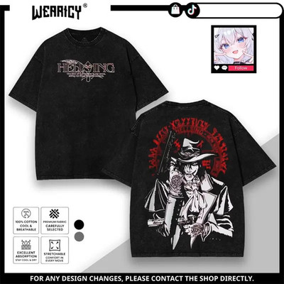 Wearicy Hellsing Alucard Washed Vintage Anime Gothic Graphic Tee Shirt