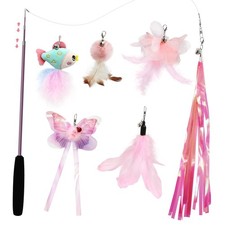 SONGWAY Cat Wand Toys for Indoor Cats - Toy Set with Retractable Pink