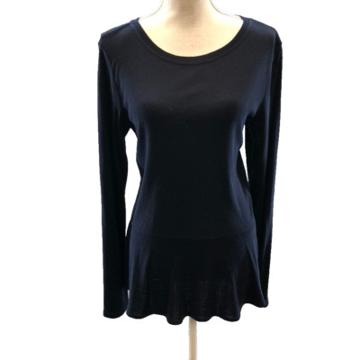 Theory Malyde K Wool Ribbed Top Womens Large Blue Minimalist Classic Normcore 