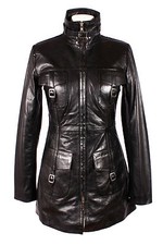 Ladies Venice Black Knee Length Soft Lambskin Leather Long Jacket Coat