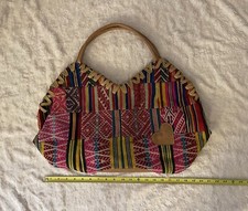 Vintage Multicolor Handmade Boho Tote Bag With Leather Accents
