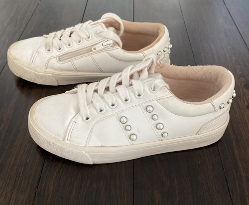 ZARA white trainers sneakers shoes girls pearls size 11.5 party lace up kids