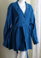 Dana Taylor 3x Rich Dark Turquoise Teal Blue Moleskin Long Belted Jacket Blazer