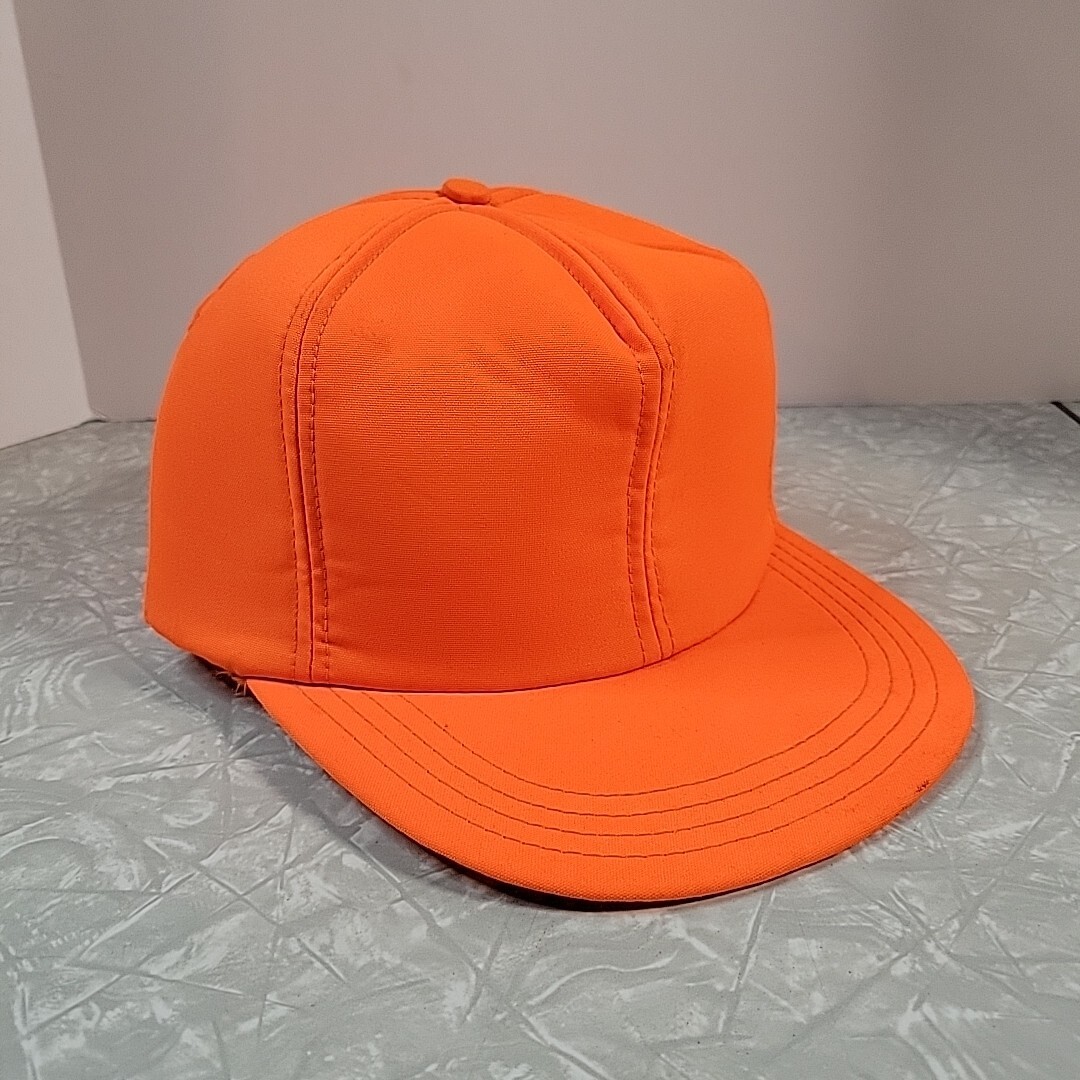 VINTAGE Blaze Orange Hunting Hat Cap Ear Flap Foam Trucker Size L USA