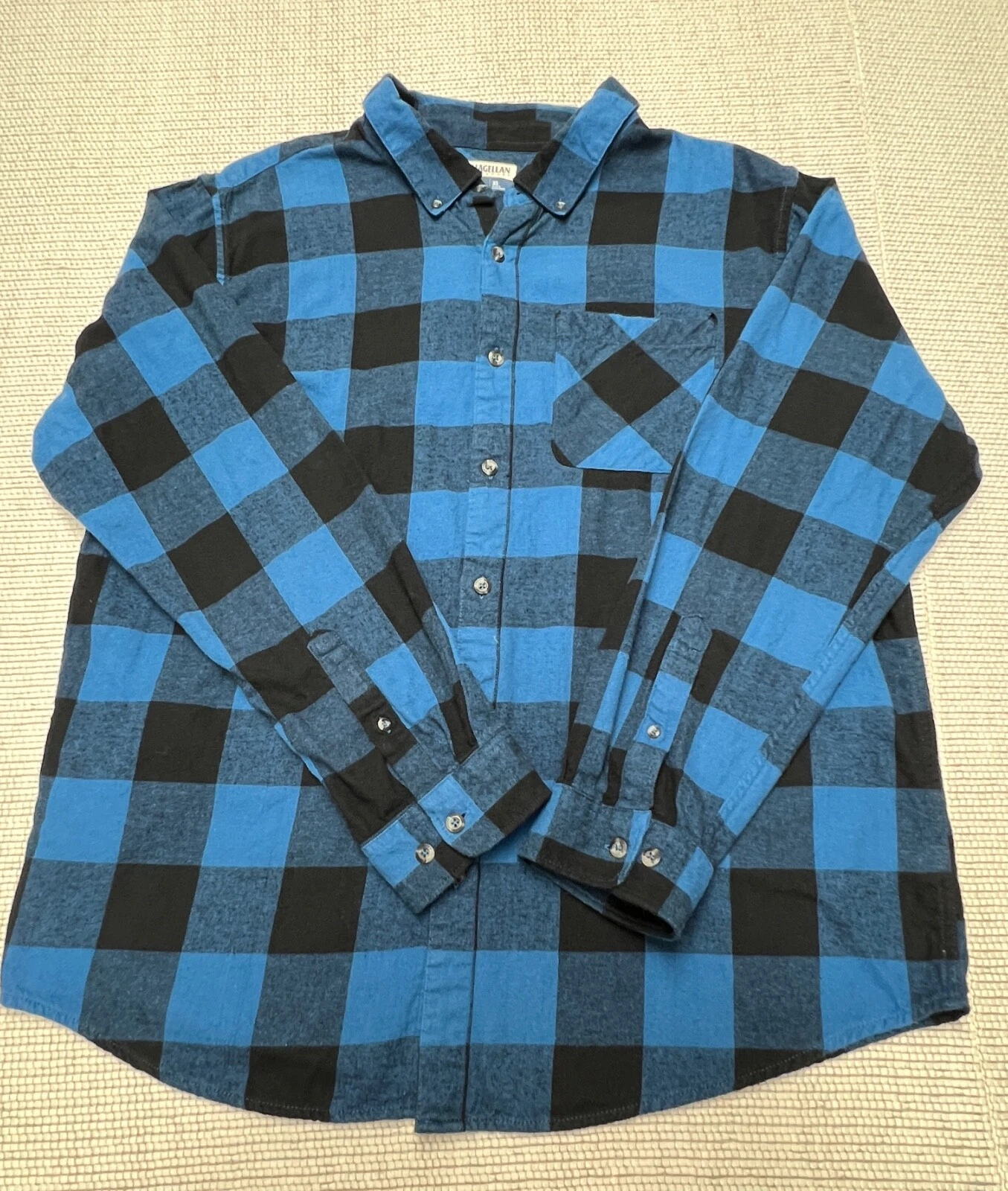Magellan Shirt Mens XL Blue Black Flannel Plaid Classic Fit Long Sleeve Cotton
