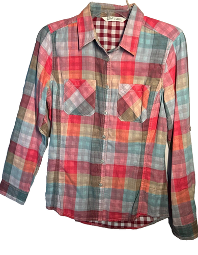 Woolrich Damen Knopfleiste rosa und blau kariert Baumwolle Langarm Gr. Small