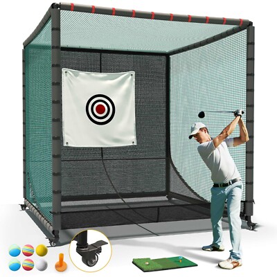Shopsource Golf Hitting Cage with Wheels 10x10x10ft Steel Frame Auto Ball Return