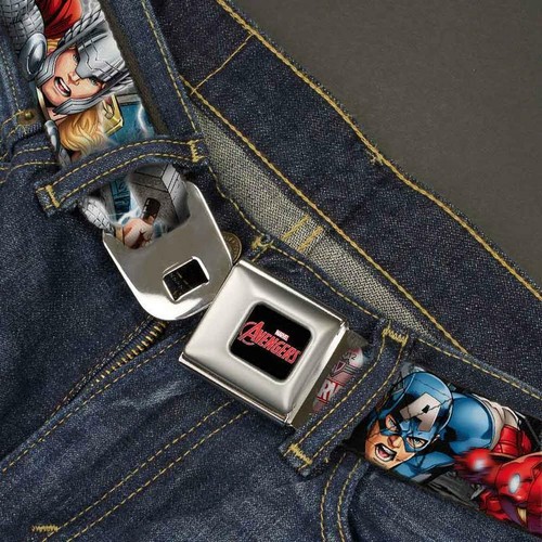 MARVEL AVENGERS MARVEL AVENGERS LOGO FULL COLOR BLACK RED WHITE SEATBELT BELT - - Picture 3 of 3