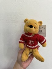 Disney Store Snowflake Sweater Winnie The Pooh Mini Bean Bag 8" Plush Vintage