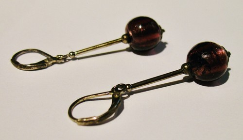 Earrings~Vintage Dangle Earrings~Hippie Jewelry~Red Glass & Silver Earrings - Picture 2 of 2