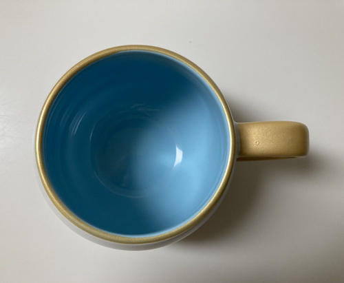 Disney Coffee Cup Round Mug Stoneware Mickey Icon Enjoy 18 oz White Lt Blue Gold - Picture 9 of 17
