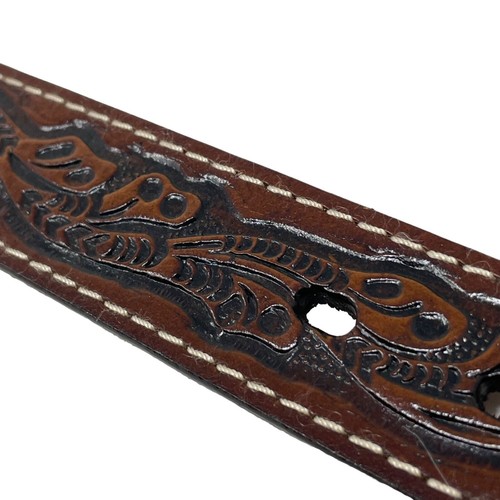 Nocona Tooled Genuine Leather Belt Boys Size 18 Western Bull Rider Buckle Brown - Picture 6 of 10
