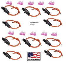10 PC 18 GAUGE ATC FUSE HOLDER IN-LINE WITH 10 PC 3 AMP FUSE Made in USA