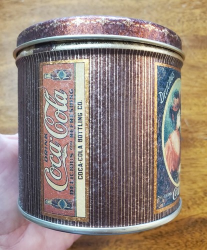 Vintage 1990 Coca Cola Storage Decorative Tin Lady 3.5x3.5" Collectible - Picture 2 of 8