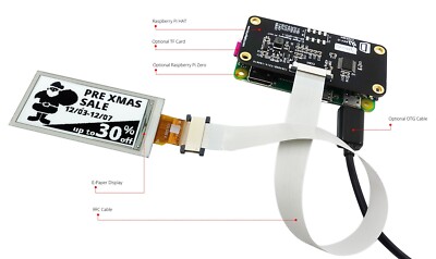 Black 2.13 inch e-Ink Display w/Raspberry Pi HAT,e-Paper 122x250 IoT