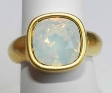 Yellow Gold 24K Plated Ring Set With sparkly White Crystals Square Shaped Sz 8