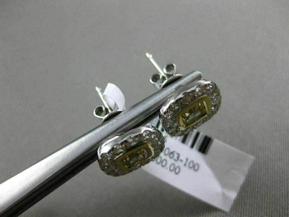 ESTADO 1.30CT BLANCO Y ELEGANTE DIAMANTE AMARILLO 18KT ORO DOS TONOS CLÁSICO HALO TACHUELA Foto 4 de 4