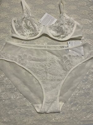 La Perla Malizia Lady Collection 32C M Sheer Full Coverage Bra Panty Set Ivory