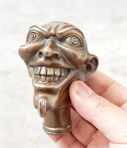 Antique Victorian art Big Bronze Head Walking Stick handle; - Picture 9 of 9