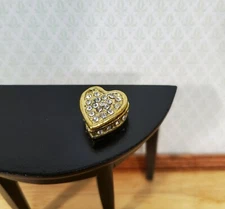 Dollhouse Jewelry Box with Crystal Jewels Heart Shape Opening Lid 1:12 Scale