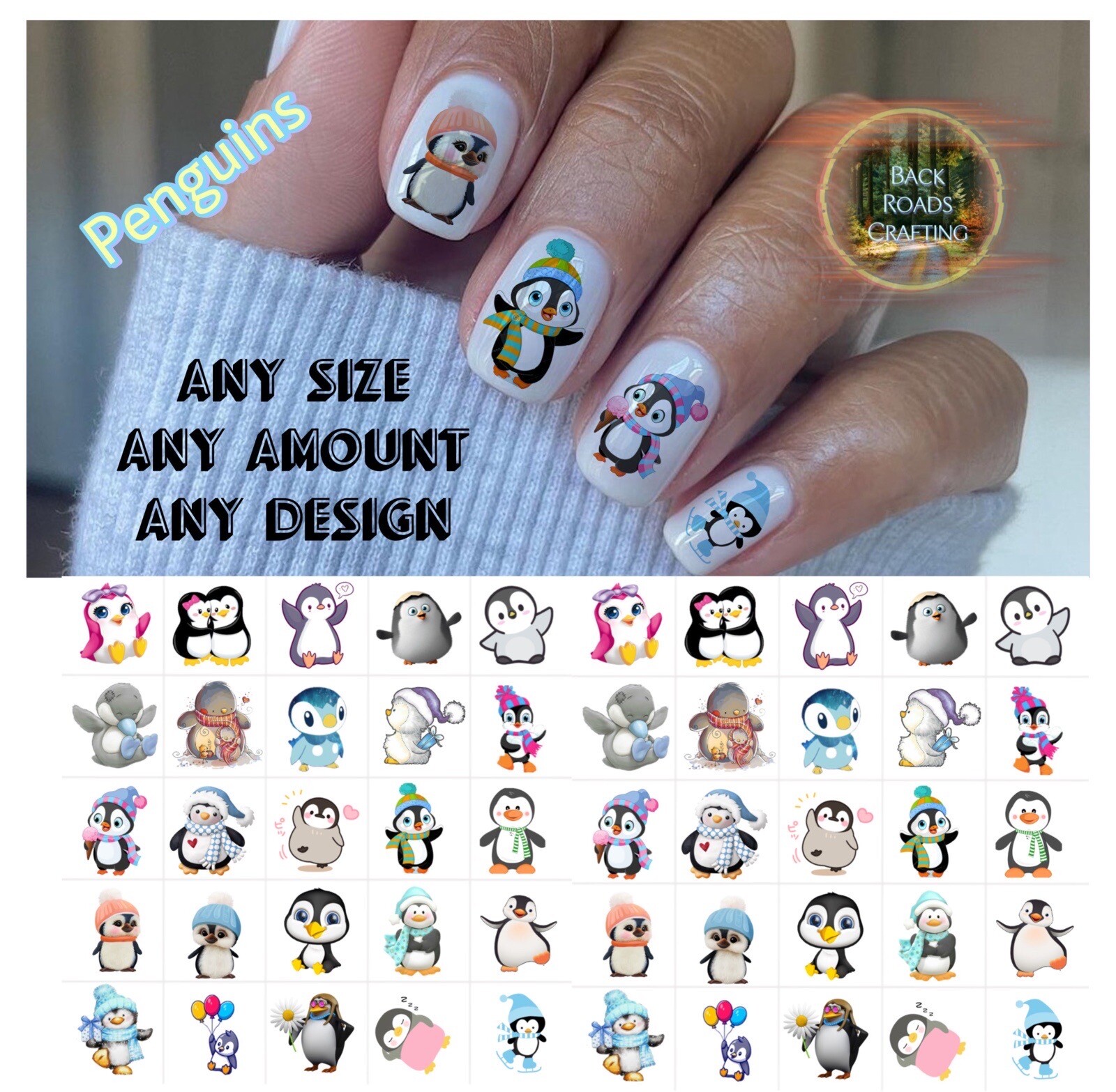 Penguins Waterslide Nail Decals Set Of 50 Instructions & Bonus