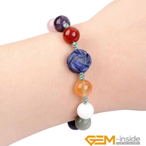 Assorted Natural Gemstones Charms Beaded Bracelet Fashion Jewelry Women Gift 7" - Picture 9 of 75