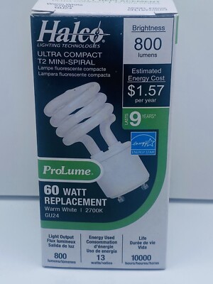 Halco Ultra Compact T2 Mini Spiral Prolume 60W Replacement 800 Lumen Last 9 Year