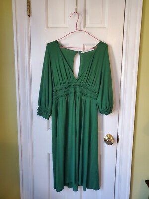 Susana Monaco Green Deep V Neck Shirred Stretch Dress Medium Excellent |  eBay