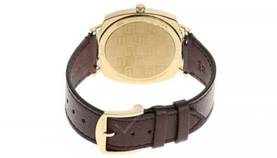 Gucci Grip 38mm Yellow Gold PVD Bordeaux Leather Unisex Watch