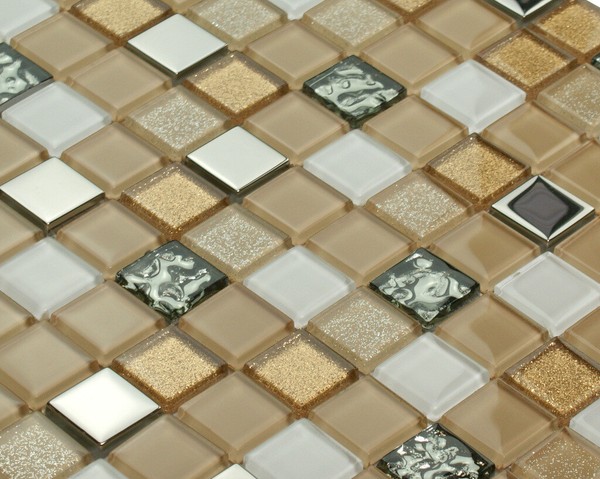 "Beige Glasmosaik, Mosaik Fliesen, Kristall Fliesen Hochglanz \"Bernstein Silver\""-image