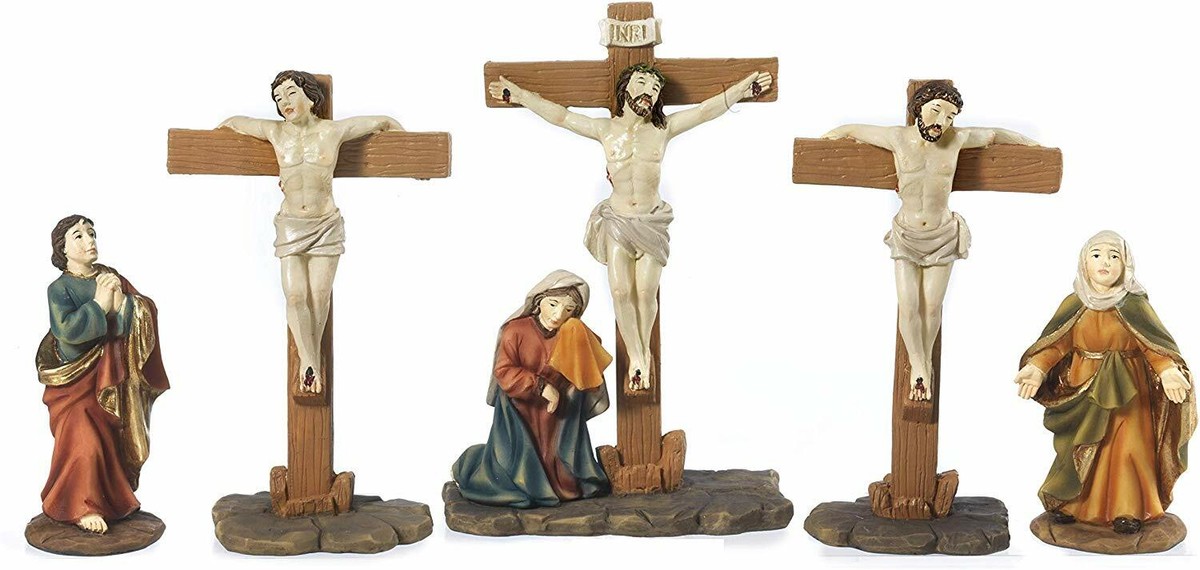 Statua Gesù Nell'Orto Degli Ulivi In Resina - Set 4 Pezzi Per Presepe Pasquale, Altezza 10,3 Cm - Foto 5