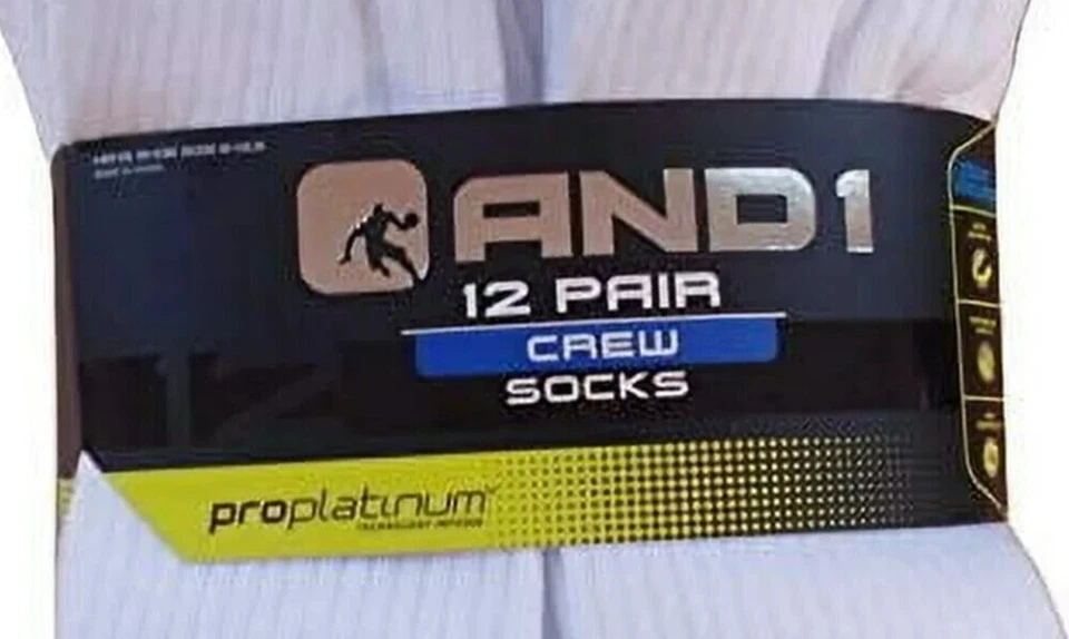AND1 Blanco 12 Pares Calcetines Redondos Arco Compresión Atlético Baloncesto Talla 6-12.5 Foto 3 de 3