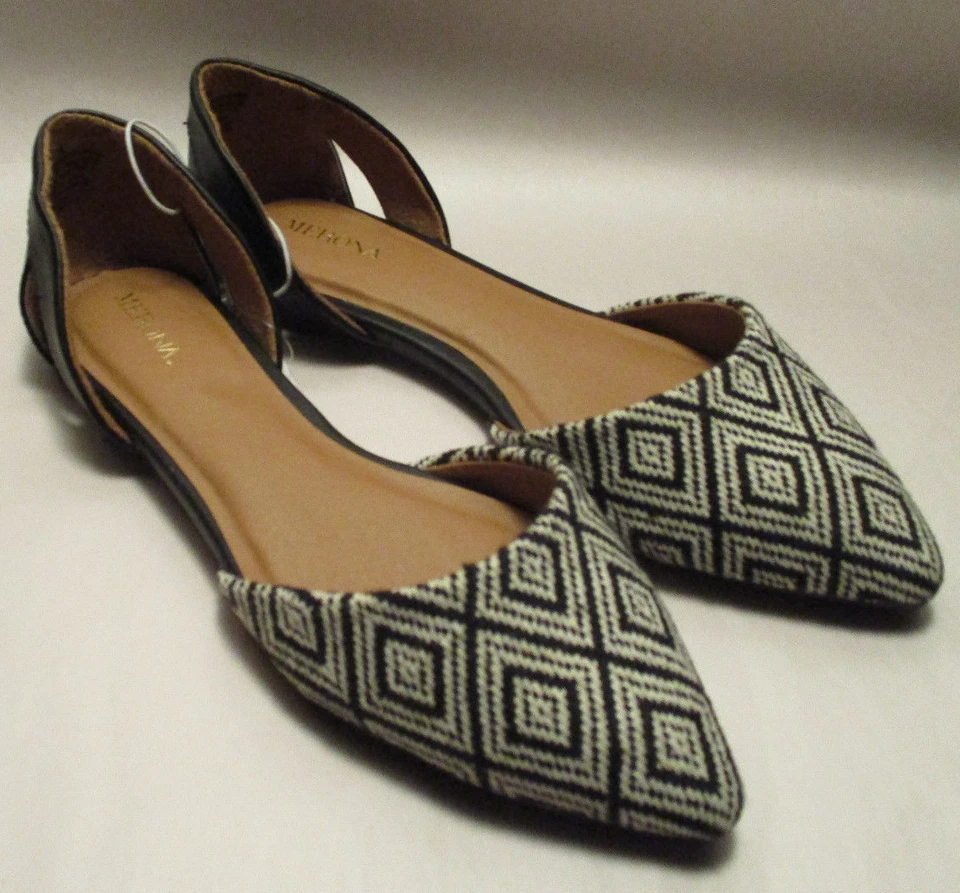 Nuevo con etiquetas Merona Celina Mujer 7.5M Negro/Natural Recorte Geométrico Punta Plana Foto 2 de 4