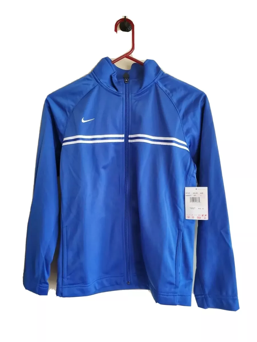 Nike Womens L Blue White Stripe Full Zip Windbreaker Track Jacket |