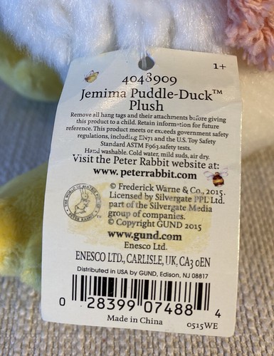 Gund Beatrix Potter Jemima Puddle Duck Stuffed Plush Animal 8” Bonnet and Shawl - Picture 8 of 11