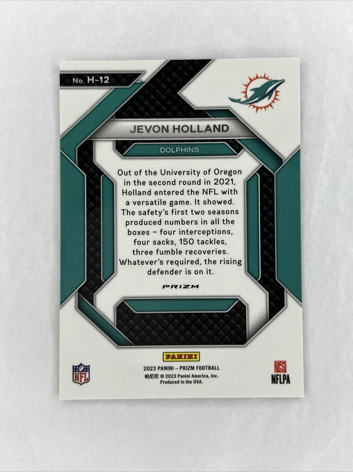 2023 Panini Prizm Jevon Holland Emergent Green Prizm Dolphins Color Match #H-12 - Image 2 of 2