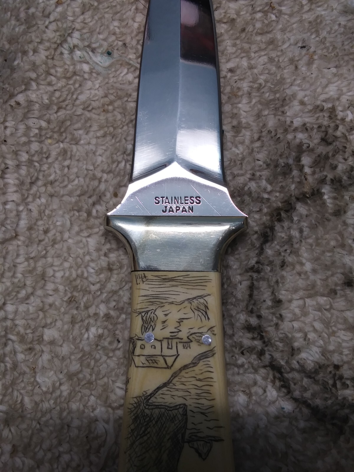 Vintage KaBar Boot Knife 2751 Japan W/Scrimshaw Handle, Sheath eBay