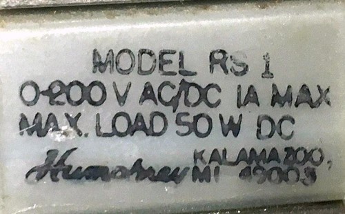 HUMPHREY RS-1 REED SWITCH 0-200 VAC/VDC 50 WATTS - Picture 2 of 2