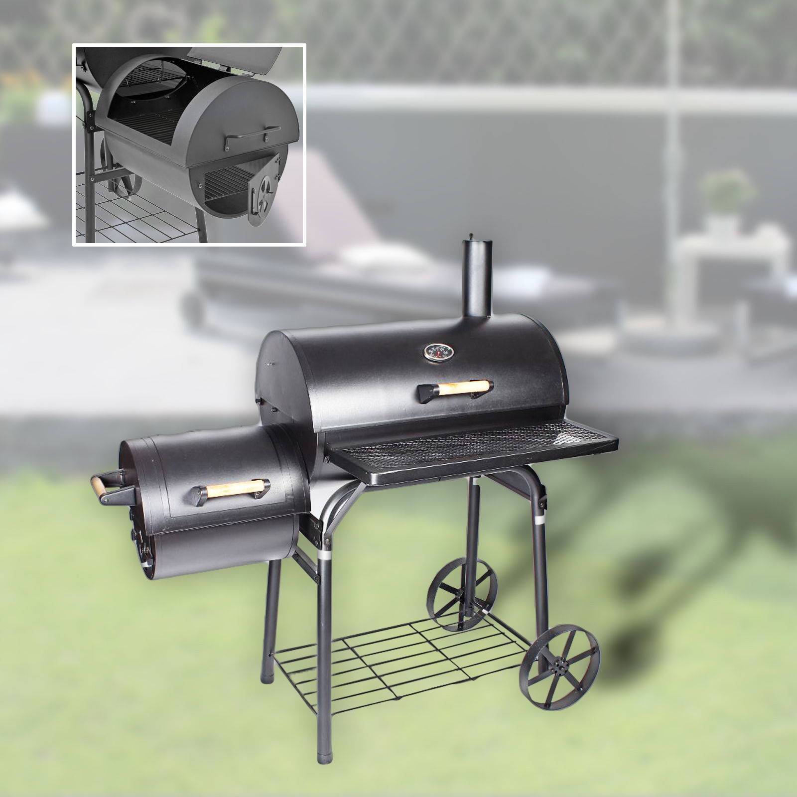 You Know Not Xl Profi Smoker Bbq Grill Grillwagen Holzkohle Massiv Lokomotive Grill Garten Products Are Discounting D631