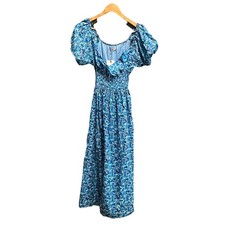 Faithfull the Brand Blue Vineria Stellina Floral Women's Midi Dress Size 2