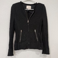 IRO Amiya Black Textured Boucle Mesh Zip Up Moto Jacket Size 40 Womens