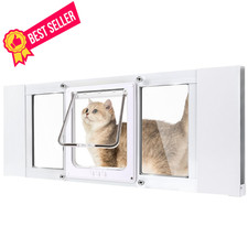 Cat Door for Window, 3Min No-Damage Quick Install, Fit 27"-32" White