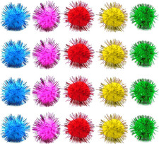 80 Pieces Cat Sparkle Balls Assorted Color 1 Inch Pom Poms Tinsel Cat Ball Toy P