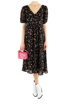 NWT Ganni Dress Size 40 AU 12 US 8 Black Floral Boho Cottage Farmcore Midi