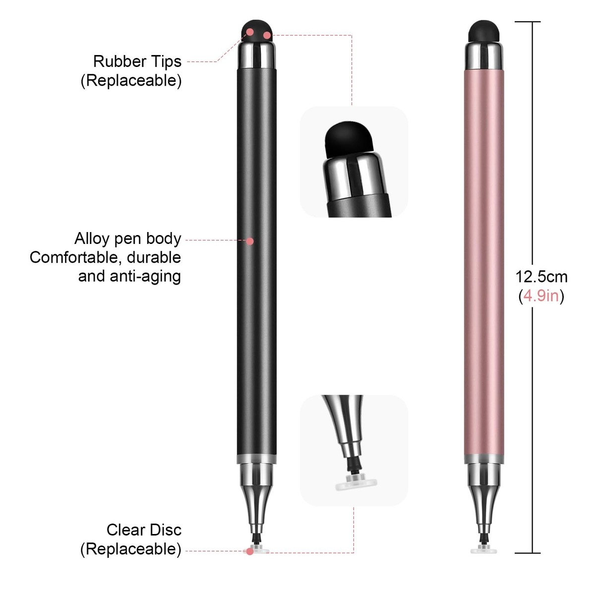 3-Pack Universal Stylus Pen for Touch Screens - Fine Black with